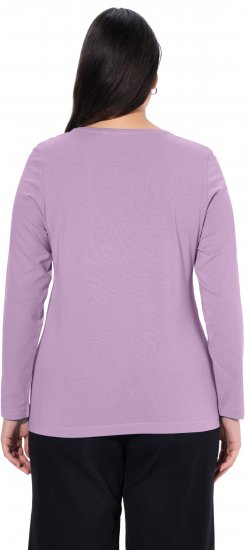 Ulla Popken Basic Round Neck Long Sleeve Slim Fit Cotton Tee Lavender - Pólók - 