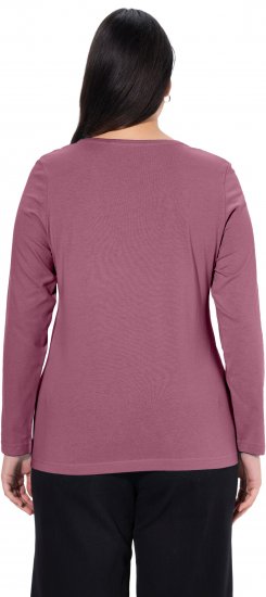 Ulla Popken Basic Round Neck Long Sleeve Slim Fit Cotton Tee Dark Rose - Pólók - 