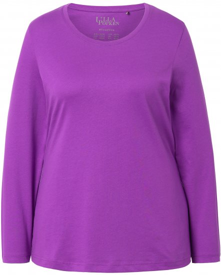 Ulla Popken Basic Round Neck Long Sleeve Slim Fit Cotton Tee Purple - Pólók - 