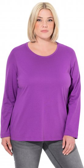 Ulla Popken Basic Round Neck Long Sleeve Slim Fit Cotton Tee Purple - Pólók - 