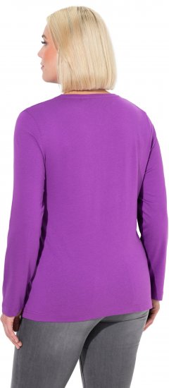 Ulla Popken Basic Round Neck Long Sleeve Slim Fit Cotton Tee Purple - Pólók - 