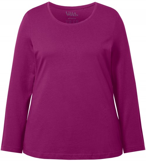 Ulla Popken Basic Round Neck Long Sleeve Slim Fit Cotton Tee Berry - Pólók - 