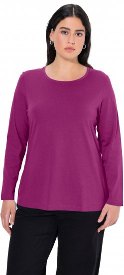 Ulla Popken Basic Round Neck Long Sleeve Slim Fit Cotton Tee Berry - Pólók - 