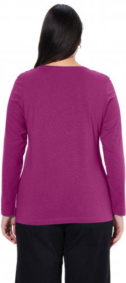 Ulla Popken Basic Round Neck Long Sleeve Slim Fit Cotton Tee Berry - Pólók - 