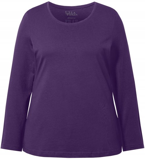 Ulla Popken Basic Round Neck Long Sleeve Slim Fit Cotton Tee Deep Violet - Pólók - 