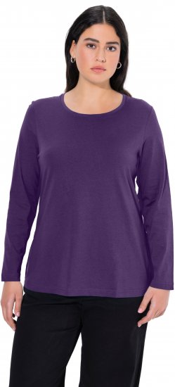 Ulla Popken Basic Round Neck Long Sleeve Slim Fit Cotton Tee Deep Violet - Pólók - 