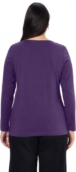 Ulla Popken Basic Round Neck Long Sleeve Slim Fit Cotton Tee Deep Violet - Pólók - 