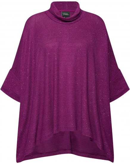 Ulla Popken Sparkling Draped Collared Tee Mulberry - Mintás pólók nőknek - 