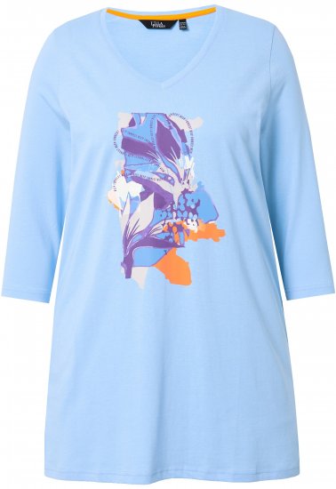 Ulla Popken Floral Motif 3/4 Sleeve Tunic Tee Light Blue - Mintás pólók nőknek - 