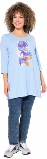 Ulla Popken Floral Motif 3/4 Sleeve Tunic Tee Light Blue - Mintás pólók nőknek - 