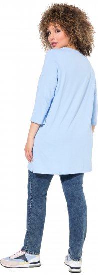 Ulla Popken Floral Motif 3/4 Sleeve Tunic Tee Light Blue - Mintás pólók nőknek - 