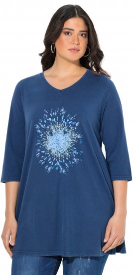 Ulla Popken Dandelion Short Sleeve Graphic Tee Ink Blue - Mintás pólók nőknek - 