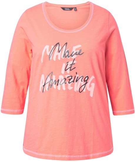 Ulla Popken Make It Amazing 3/4 Sleeve Graphic Tee Coral - Mintás pólók nőknek - 