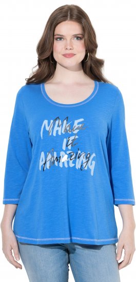 Ulla Popken Make It Amazing 3/4 Sleeve Graphic Tee Pacific Blue - Mintás pólók nőknek - 