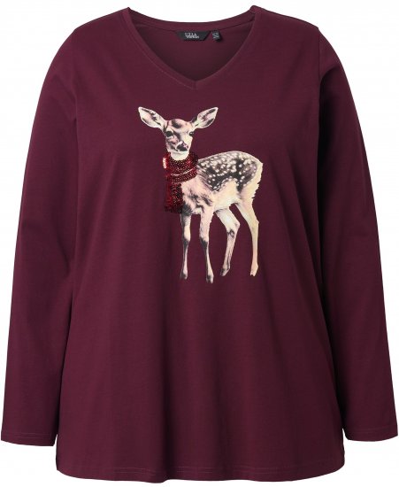 Ulla Popken Fawn Long Sleeve Graphic Tee Plum - Mintás pólók nőknek - 