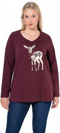 Ulla Popken Fawn Long Sleeve Graphic Tee Plum - Mintás pólók nőknek - 