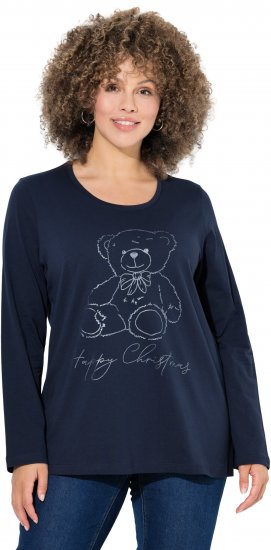 Ulla Popken Holiday Long Sleeve Graphic Tee Navy Blue - Mintás pólók nőknek - 