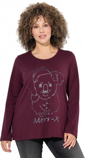 Ulla Popken Holiday Long Sleeve Graphic Tee Plum - Mintás pólók nőknek - 