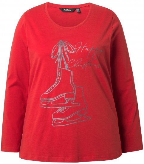 Ulla Popken Holiday Long Sleeve Graphic Tee Salsa Red - Mintás pólók nőknek - 