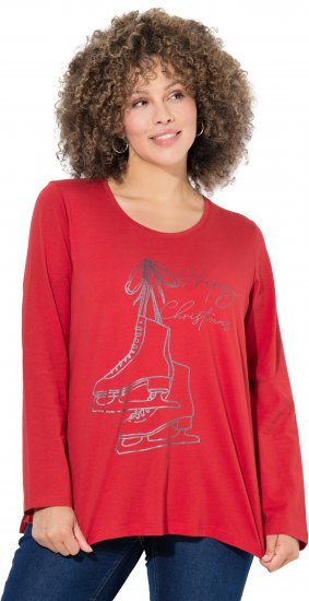 Ulla Popken Holiday Long Sleeve Graphic Tee Salsa Red - Mintás pólók nőknek - 