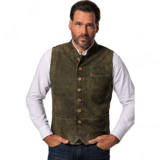 jP1880 Finest Goat Suede Traditional Vest Dark Brown - Trachten & Oktoberfest - Oktoberfest jelmezek nagy méretekben (Trachten)