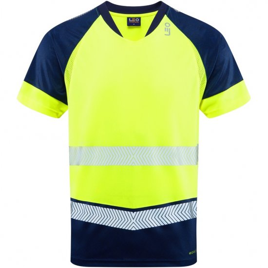 Leo Forda Ecoviz Performance+ Dual Colour T-Shirt Hi-Vis Yellow/Navy Print - Munkaruha - Nagyméretű Munkaruha 3XL-6XL
