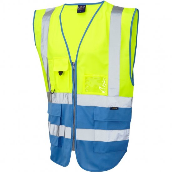Leo Lynton Ecoviz Superior Waistcoat Hi-Vis Yellow/Deep Sky Blue - Munkaruha - Nagyméretű Munkaruha 3XL-6XL