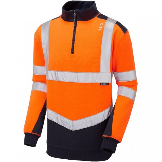 Leo Tapeley Ecoviz Dual Colour 1/4 Zip Sweatshirt Hi-Vis Orange/Navy - Munkaruha - Nagyméretű Munkaruha 3XL-6XL