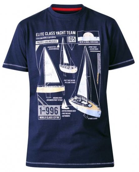 D555 Neville Yacht Team Crew Neck Printed T-Shirt Navy - Pólók - Nagyméretű pólók - 2XL-14XL