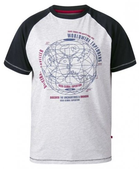 D555 Obama Worldwide Explorers T-Shirt Off White Marl - Pólók - Nagyméretű pólók - 2XL-14XL