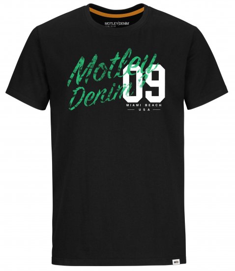 Motley Denim Oxford T-Shirt Green on Black - Pólók - Nagyméretű pólók - 2XL-14XL