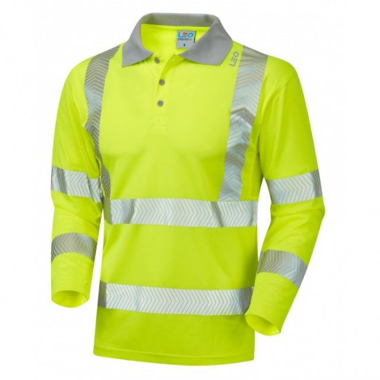 Leo Barricane Ecoviz Performance+ Sleeved Polo Shirt Hi-Vis Yellow - Munkaruha - Nagyméretű Munkaruha 3XL-6XL