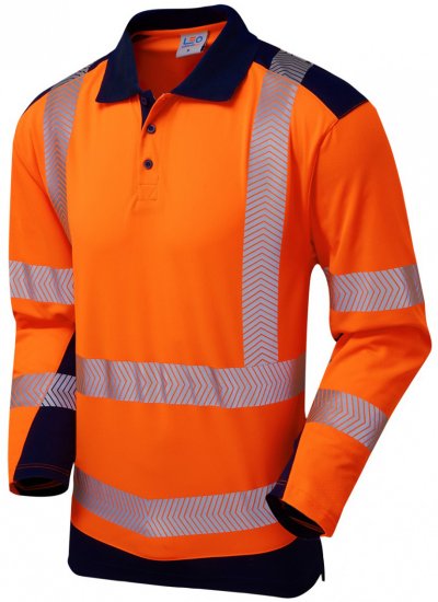 Leo Wringcliff Coolviz Plus L/S Polo Hi-Vis Orange/Navy - Munkaruha - Nagyméretű Munkaruha 3XL-6XL