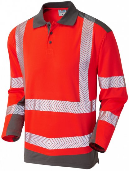 Leo Wringcliff Coolviz Plus L/S Polo Hi-Vis Red/Grey - Munkaruha - Nagyméretű Munkaruha 3XL-6XL