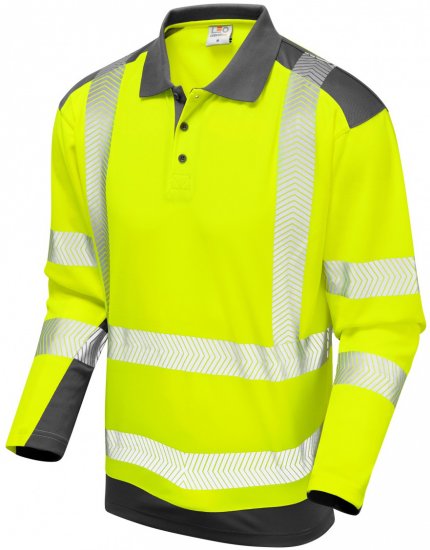 Leo Wringcliff Coolviz Plus L/S Polo Hi-Vis Yellow/Grey - Munkaruha - Nagyméretű Munkaruha 3XL-6XL