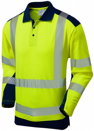 Leo Wringcliff Coolviz Plus L/S Polo Hi-Vis Yellow/Navy - Munkaruha - Nagyméretű Munkaruha 3XL-6XL