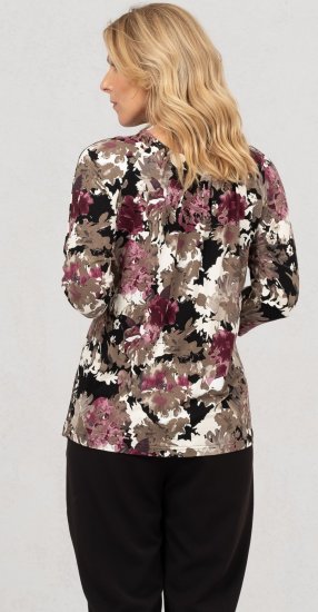 Scandinavian Caramel Flowers Blouse Purple and Brown - Mintás pólók nőknek - 