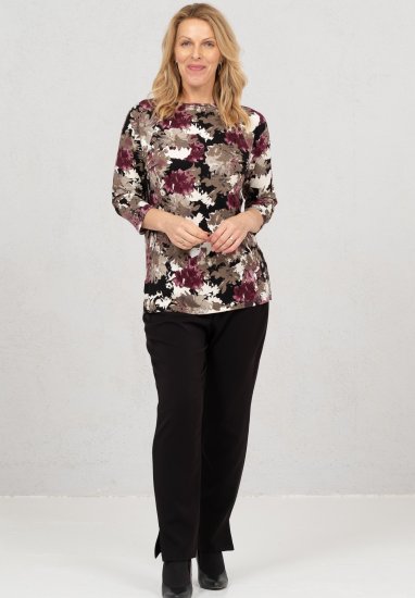 Scandinavian Caramel Flowers Blouse Purple and Brown - Mintás pólók nőknek - 