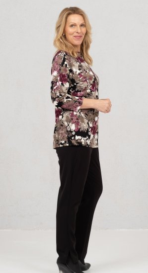 Scandinavian Caramel Flowers Blouse Purple and Brown - Mintás pólók nőknek - 
