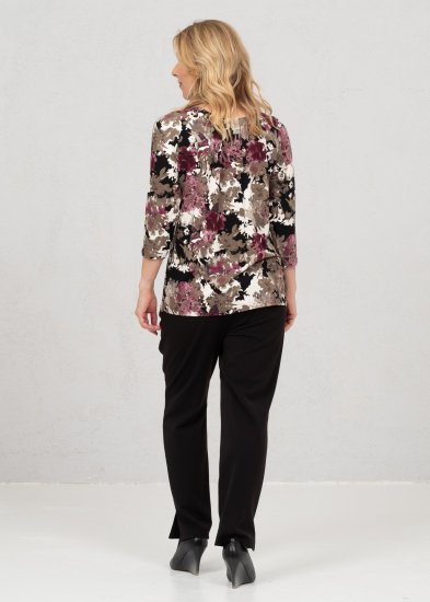 Scandinavian Caramel Flowers Blouse Purple and Brown - Mintás pólók nőknek - 