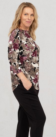 Scandinavian Caramel Flowers Blouse Purple and Brown - Mintás pólók nőknek - 