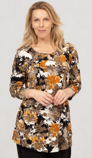 Scandinavian Caramel Flower Petals Tunic Orange and Brown - Mintás pólók nőknek - 