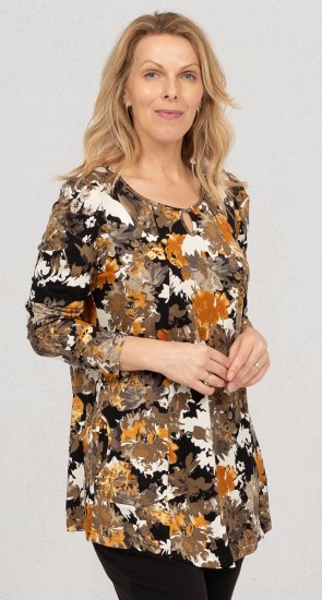 Scandinavian Caramel Flower Petals Tunic Orange and Brown - Mintás pólók nőknek - 