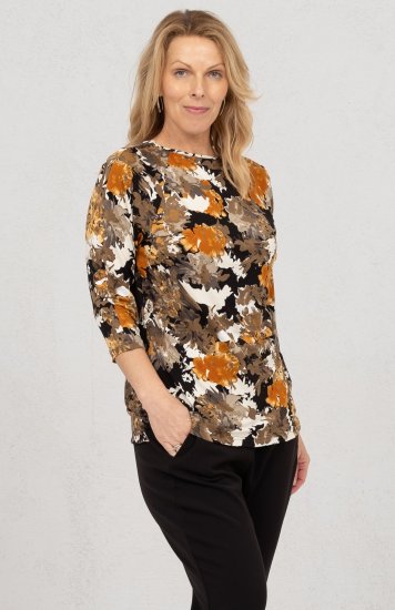Scandinavian Caramel Flowers Blouse Orange and Brown - Mintás pólók nőknek -