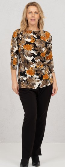 Scandinavian Caramel Flowers Blouse Orange and Brown - Mintás pólók nőknek -