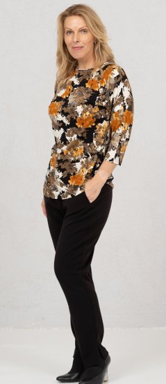Scandinavian Caramel Flowers Blouse Orange and Brown - Mintás pólók nőknek -