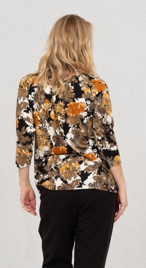 Scandinavian Caramel Flowers Blouse Orange and Brown - Mintás pólók nőknek -