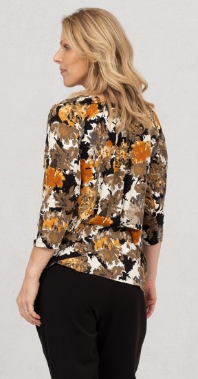 Scandinavian Caramel Flowers Blouse Orange and Brown - Mintás pólók nőknek -