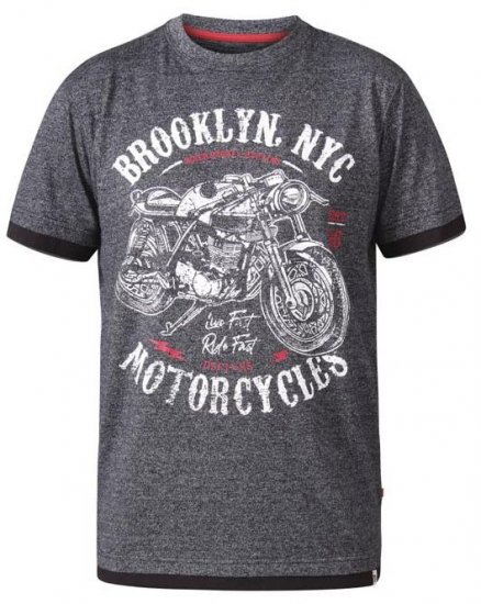D555 Roman Brooklyn Motorcycles Crew Neck T-Shirt Black Twist - Pólók - Nagyméretű pólók - 2XL-14XL