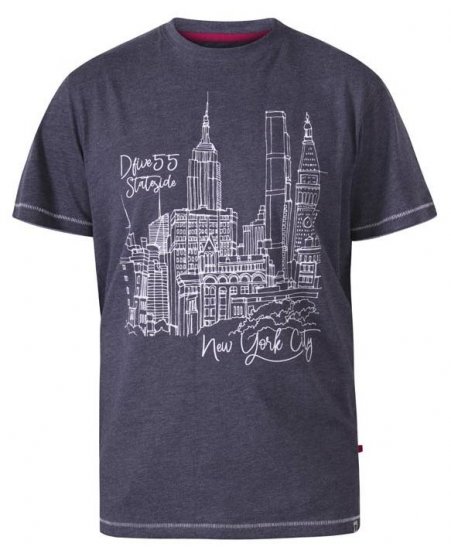 D555 Romford New York City Crew Neck T-Shirt Navy Marl - Pólók - Nagyméretű pólók - 2XL-14XL
